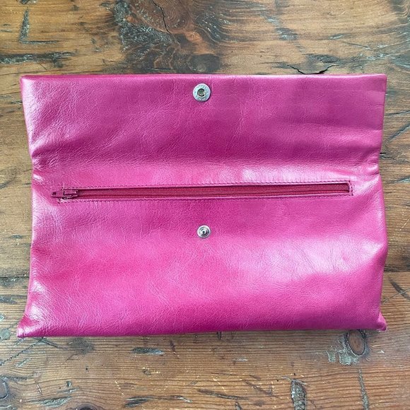 Lumiani Pink Leather Foldover Clutch & Strap NEW - Picture 2 of 5